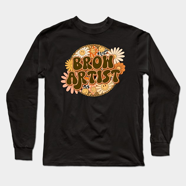 Brow Artist Retro Groovy Floral Leopard Long Sleeve T-Shirt by BuddyandPrecious